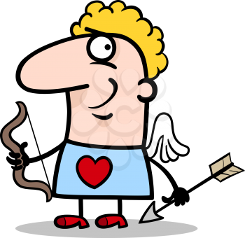 Cartoon Illustration of Funny Man in Cupid Costume with Bow and Arrow for Valentines Day