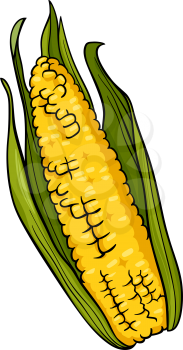 Cartoon Illustration of Corn on the Cob Food Object