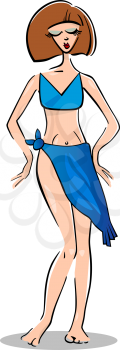 Cartoon Illustration of Cute Pretty Woman in Bikini or Swimsuit or Swimwear