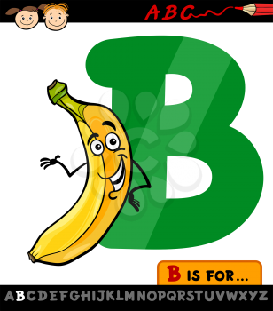 Cartoon Illustration of Capital Letter B from Alphabet with Banana Fruit for Children Education