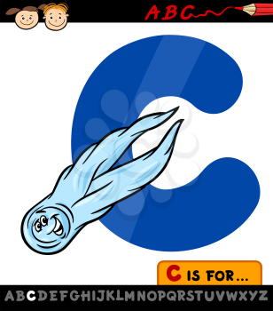 Cartoon Illustration of Capital Letter C from Alphabet with Comet for Children Education