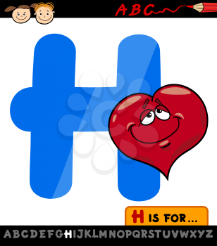 Cartoon Illustration of Capital Letter H from Alphabet with Heart for Children Education