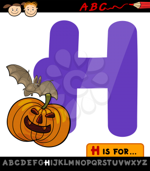 Cartoon Illustration of Capital Letter H from Alphabet with Halloween Themes for Children Education