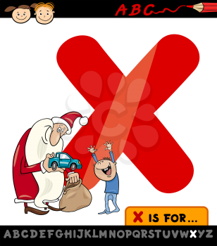 Cartoon Illustration of Capital Letter X from Alphabet with Xmas for Children Education