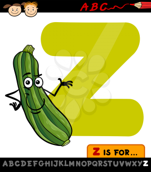 Cartoon Illustration of Capital Letter Z from Alphabet with Zucchini for Children Education