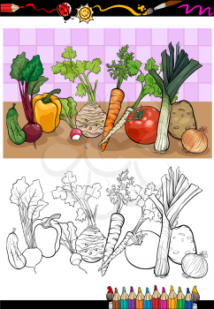 Coloring Book or Page Cartoon Illustration of Vegetables Food Object Group for Children Education