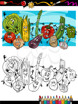 Coloring Book or Page Cartoon Illustration of Comic Vegetables Funny Food Objects Group for Children Education
