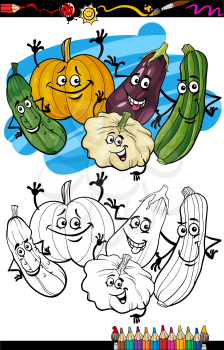 Coloring Book or Page Humor Cartoon Illustration of Cucurbit or Gourd Vegetables Comic Food Objects Group for Children Education