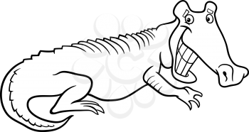 Black and White Cartoon Illustration of Funny Alligator Crocodile for Coloring Book