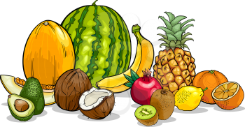 Cartoon Illustration of Tropical Fruits Food Design