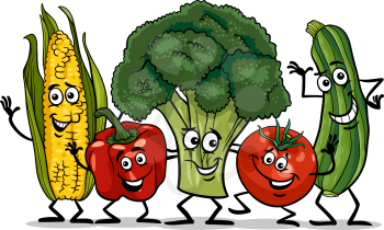 Cartoon Illustration of Happy Vegetables Food Characters Group