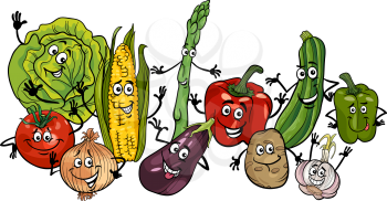 Cartoon Illustration of Happy Vegetables Food Characters Big Group