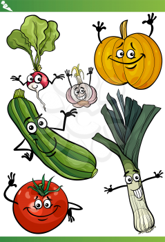 Cartoon Illustration of Vegetables Comic Food Characters Set