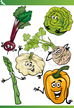 Cartoon Illustration of Happy Vegetables Food Comic Characters Set