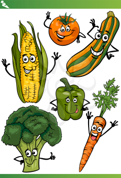 Cartoon Illustration of Happy Vegetables Food Comic Characters Set