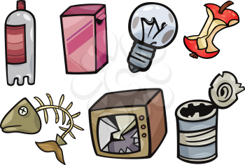 Cartoon Illustration of Garbage or Junk Objects Clip Art Set