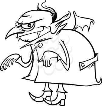 Black and White Cartoon Illustration of Scary Halloween Vampire or Dracula for Coloring Book