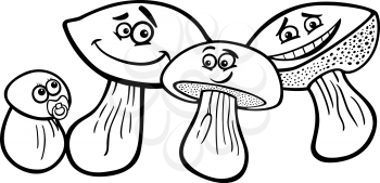 Royalty Free Clipart Image of a Family of Mushrooms for Colouring