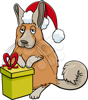 Cartoon illustration of viscacha animal character with present on Christmas time
