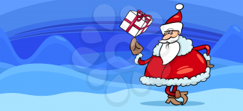 Royalty Free Clipart Image of Santa With a Gift