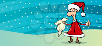 Greeting Card Cartoon Illustration of Man in Santa Claus Costume on Christmas Time