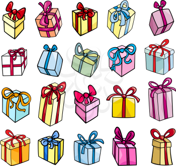 Cartoon Illustration of Christmas or Birthday Presents or Gifts Objects Clip Art Set