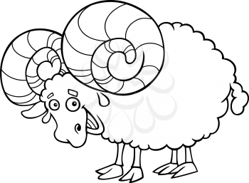 Black and White Cartoon Illustration of Zodiac Aries or Ram for Coloring Book