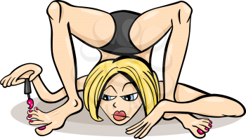 Royalty Free Clipart Image of a Woman Painting Her Toes While Doing Her Yoga