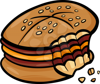 Cartoon Illustration of Bitten Cheeseburger or Hamburger Clip Art