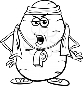 Black and White Cartoon Humor Concept Illustration of Couch or Coach Potato Saying or Proverb for Coloring Book