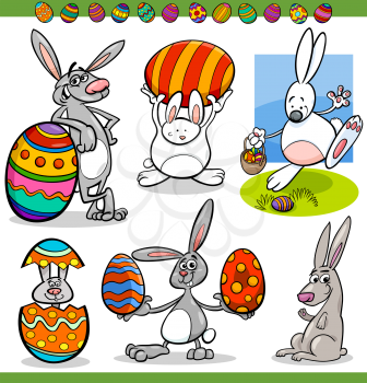 Cartoon Illustration of Happy Easter Themes with Bunnies and Colored Eggs