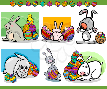 Cartoon Illustration of Happy Easter Themes with Bunny and Paschal Eggs