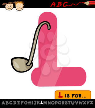 Cartoon Illustration of Capital Letter L from Alphabet with Ladle for Children Education