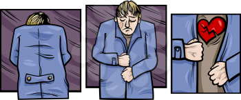 Cartoon Comic Story Illustration of Sad Man with Broken Heart
