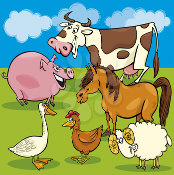 Cartoon Illustration of Funny Farm Animals Characters Group