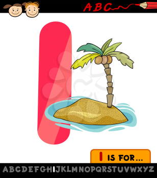 Cartoon Illustration of Capital Letter I from Alphabet with Island for Children Education