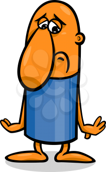 Cartoon Illustration of Sad or Depressed Funny Guy Character