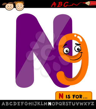 Cartoon Illustration of Capital Letter N from Alphabet with Nine for Children Education