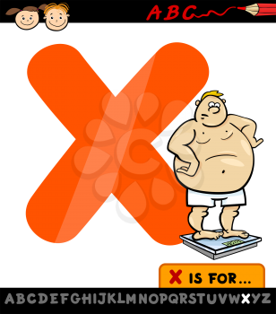 Cartoon Illustration of Capital Letter X from Alphabet with XL for Children Education
