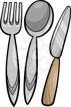 Cartoon Illustration of Kitchen Utensils Fork and Spoon and Knife