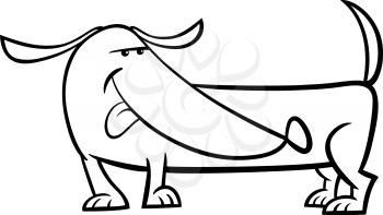 Black and White Cartoon Illustration of Funny Dachshund Dog for Coloring Book
