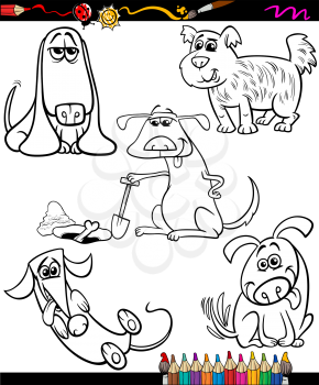 Coloring Book or Page Cartoon Illustration of Black and White Funny Dogs Pets Characters for Children