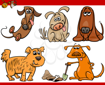 Cartoon Illustration of Happy Dogs or Puppies Pets Set