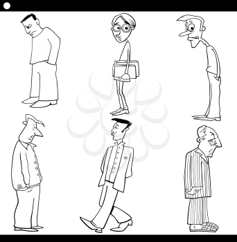 Black and White Cartoon Illustration Set of Comic Men Characters for Coloring Book