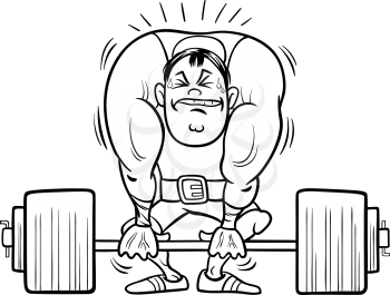 Black and White Cartoon Illustrations of Strongman Athlete or Weightlifting Sportsman for Coloring Book