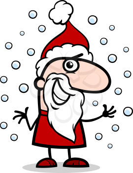 Cartoon Illustration of Santa Claus Character on Christmas and Snow
