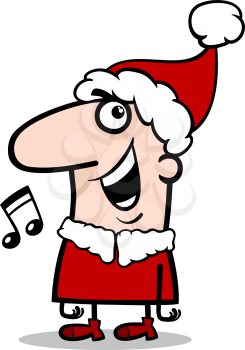 Cartoon Illustration of Santa Claus Character Singing Christmas Carol
