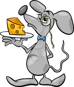 Cartoon Illustration of Connoisseur Mouse with Piece of Cheese