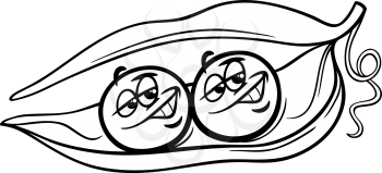 Black and White Cartoon Humor Concept Illustration of Like Two Peas in a Pod Saying or Proverb for Coloring Book