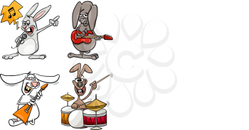 Cartoon Illustration of Funny Rabbits Rock and Roll Musicians